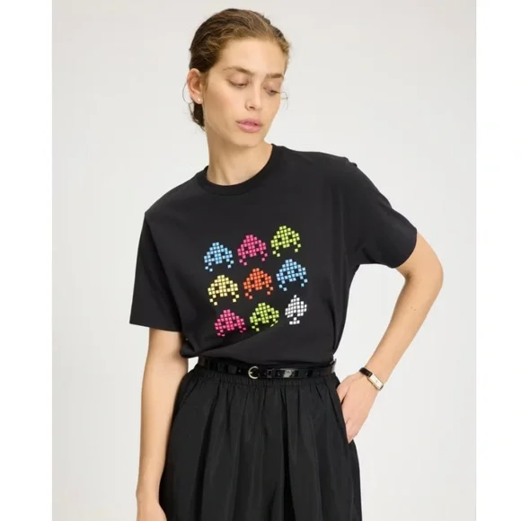 ♠️Kate Spade New York X Space Invaders Graphics Short Sleeve Tee, Black  NEW NWT - Picture 5 of 6